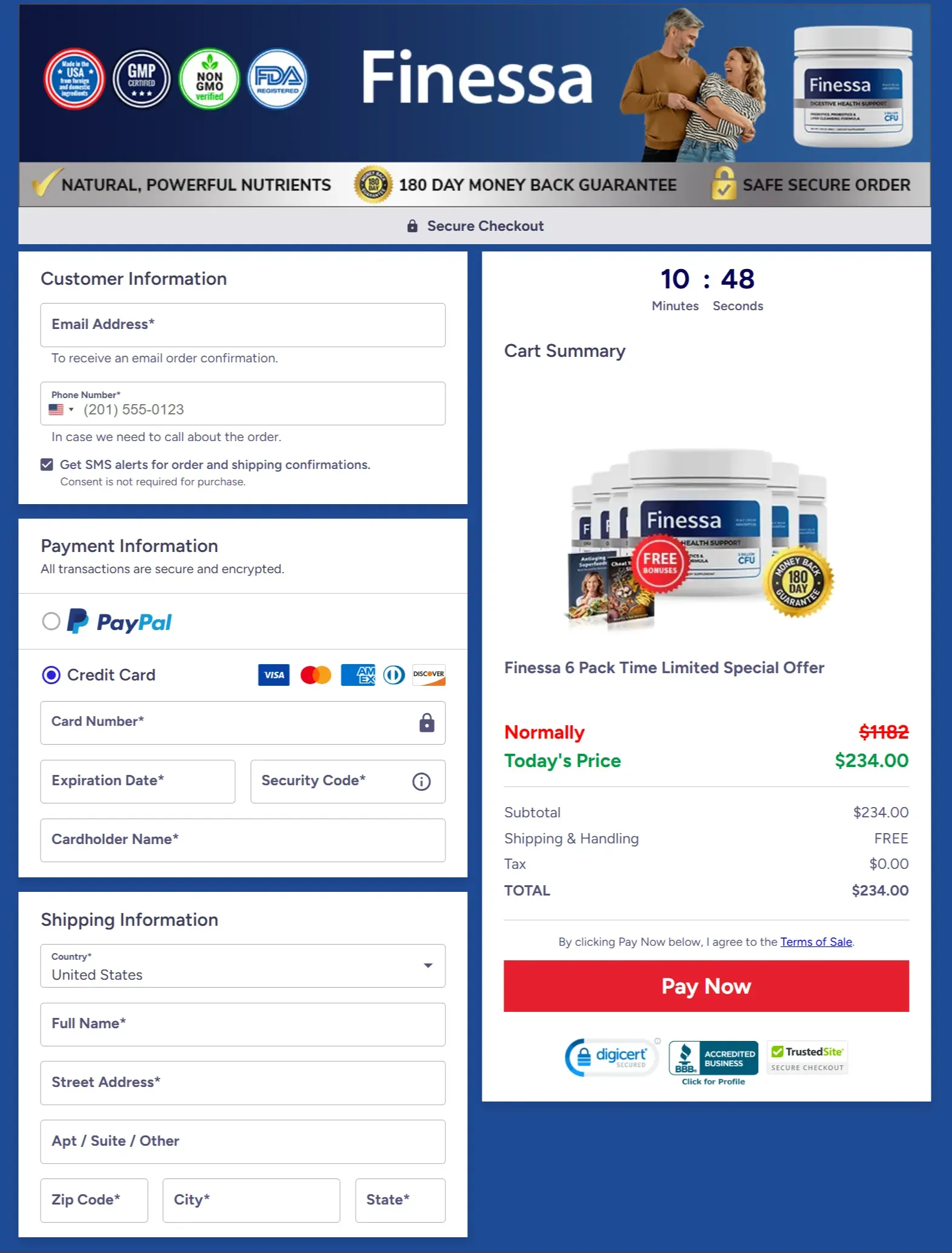 Finessa checkout page